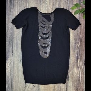 Magaschoni Cashmere Navy Blue Sequin Cashmere Sweater Dress